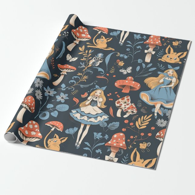 Papier Cadeau Vintage Alice au pays des merveilles Cheshire Chat (Déroulé)