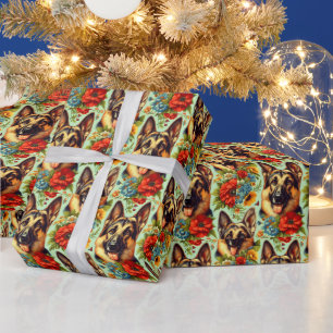 Papier Cadeau Vintage berger allemand floral