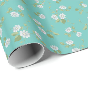 Papier Cadeau Vintage Blanc pâté de maisons Pays Turquoise