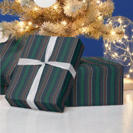 Papier Cadeau Vintage bleu marine rouge rayures vert Noël