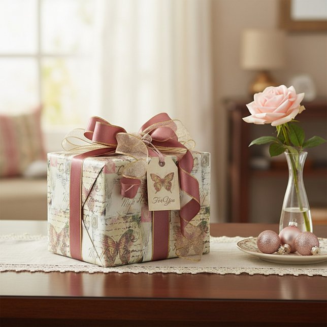 Papier Cadeau Vintage butterfly mail pattern (Créateur téléchargé)