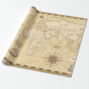 Papier Cadeau Vintage carte du monde antique avec frontières pay