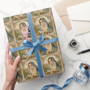 Papier Cadeau Vintage catholique Mère Marie Floral Vintage
