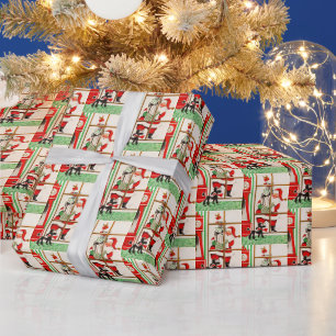 Papier Cadeau Vintage Christmas Retro Père Noël ressemble à un c