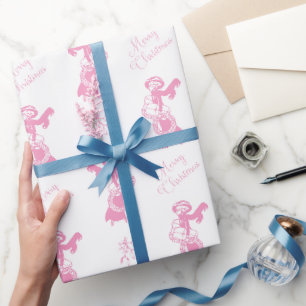 Papier Cadeau Vintage Christmas shopping girl rose