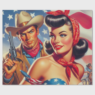 Papier Cadeau Vintage Cowboy et Pin Up
