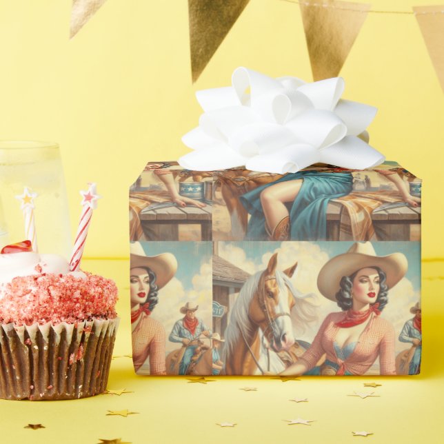 Papier Cadeau Vintage Cowgirl (Fête d'anniversaire)