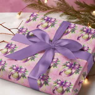 Papier Cadeau Vintage Damas violet rose Noël