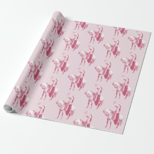 Papier Cadeau Vintage Dame rose à cheval avec Falcon