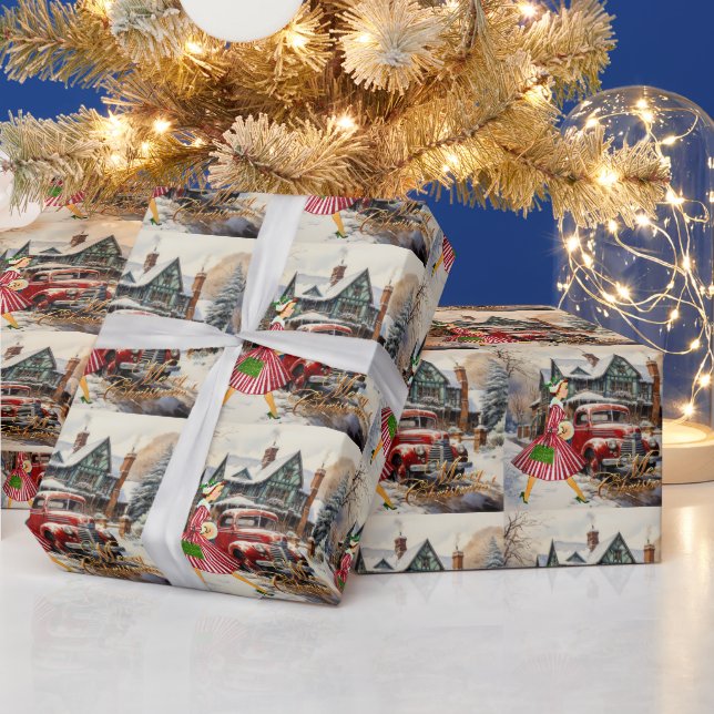 Papier Cadeau vintage de Noël 1950 (Vacances)