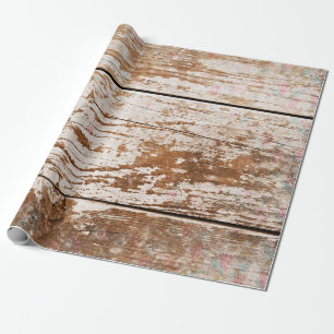 Papier Cadeau Vintage effet bois floral défraîchi