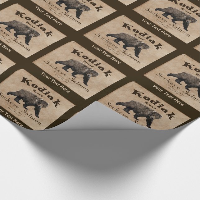 Papier Cadeau Vintage Étiquette Saumon Kodiak (Coin)