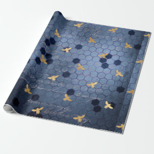 Papier Cadeau Vintage Fleurs d'abeilles bleues romantiques