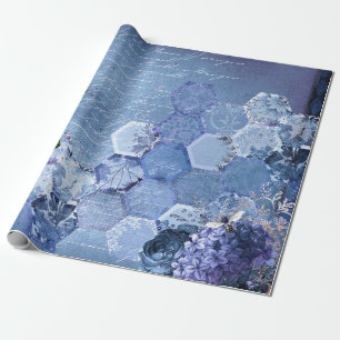 Papier Cadeau Vintage Fleurs d'abeilles bleues romantiques
