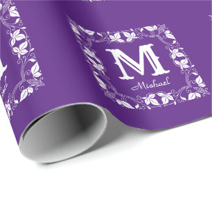Papier Cadeau Vintage Floral Personnalisé Nom Monogramme