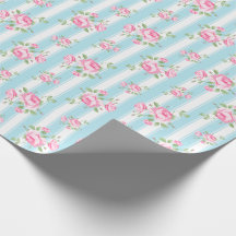 Vintage floral rose classique rayure bleu clair