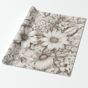 Papier Cadeau Vintage Floral Sepia Motif (5)