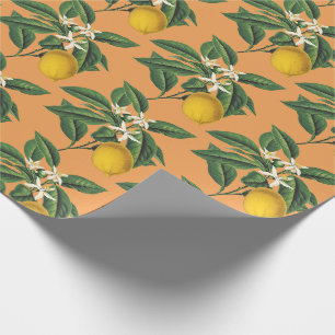 Papier Cadeau Vintage Fruit de citron Fleur de Fleur de Fleur Or