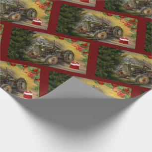 Papier Cadeau Vintage Green Tractor Barre Noël