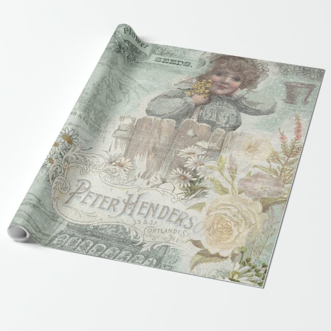 Papier Cadeau 
Vintage. Le jardinage. (Déroulé)