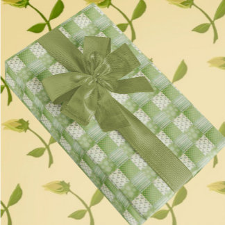 Papier Cadeau Vintage Look Green Yellow Ecru Patchwork 