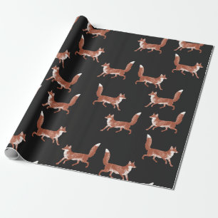 Papier Cadeau Vintage moderne Red Fox Motif sur noir
