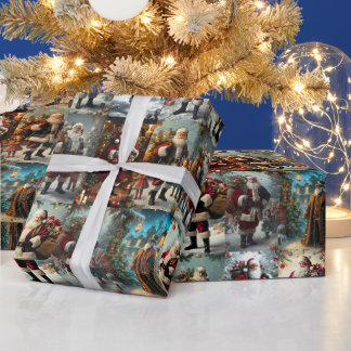 Papier Cadeau Vintage Noël Collage | Cadeau de vacances Retro
