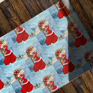Papier Cadeau Vintage Noël couronne rouge parties scintillant fi
