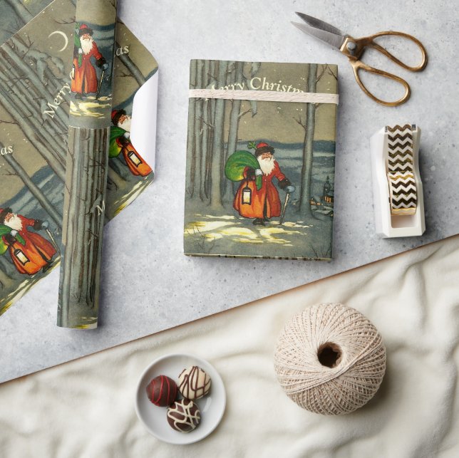 Papier Cadeau Vintage Noël Père Noël (Artisanat)
