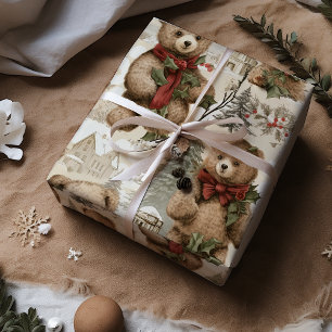 Papier Cadeau Vintage Nounours de Noël