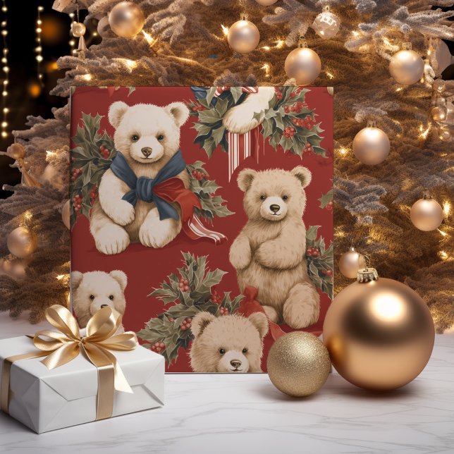 Papier Cadeau Vintage Nounours de Noël (Créateur téléchargé)