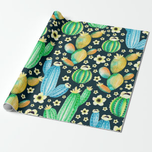 Papier Cadeau Vintage pattern with succulents. Watercolor cactus