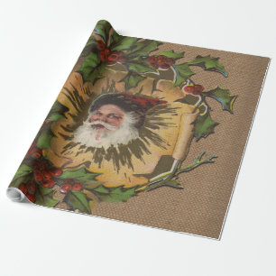 Papier Cadeau Vintage Père Noël Antique Holly Christmas