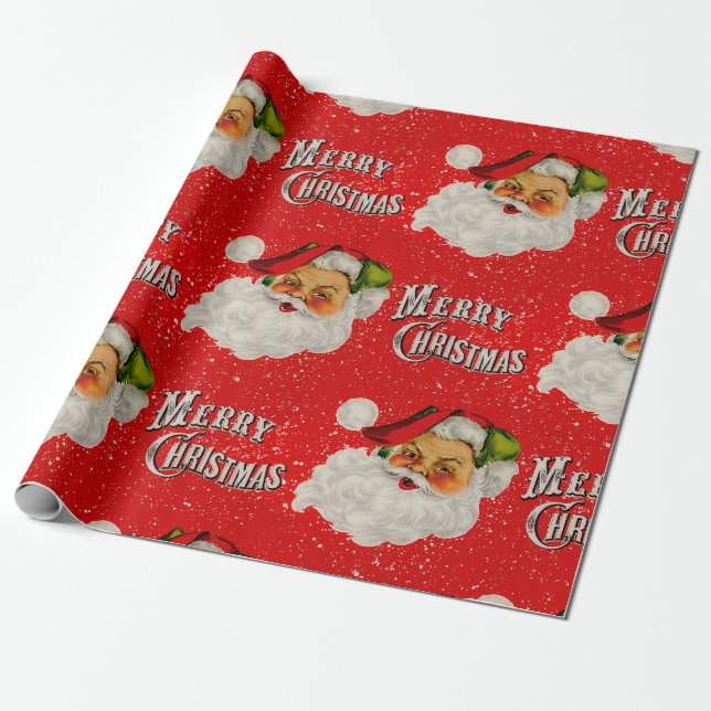 Papier Cadeau Vintage Père Noël Cheer (Déroulé)