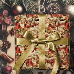 Papier Cadeau Vintage Père Noël Joyeux papier d'enveloppement de