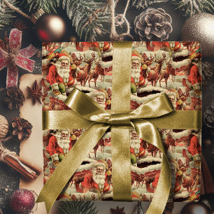 Papier Cadeau Vintage Père Noël Joyeux papier d'enveloppement de
