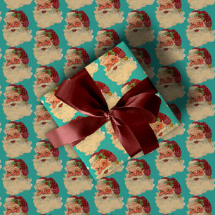 Papier Cadeau Vintage Père Noël Noël Retro Turquoise cadeau de v