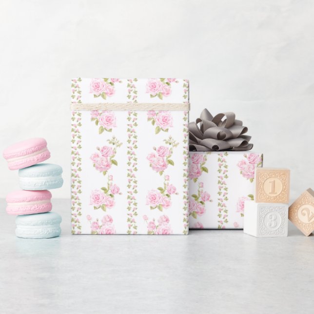 Papier Cadeau Vintage Pink Roses  (Baby Shower)