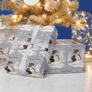Papier Cadeau Vintage Retro Noël Snowman scène d'hiver