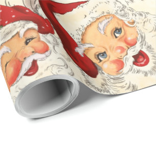 Papier Cadeau Vintage Retro Père Noël Mini Rouge Noël