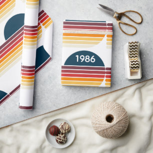 Papier Cadeau Vintage Rétro Rayure 1986 Soleil 40 Anniversaire P