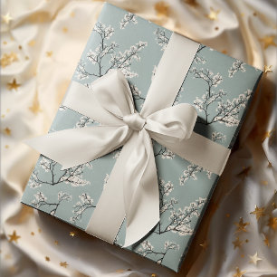 Papier Cadeau Vintage Romance Fleurs de printemps Motif Turquois