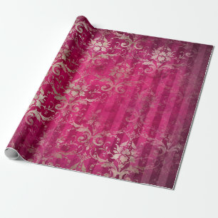 Papier Cadeau Vintage romantique Damask Bourgogne or