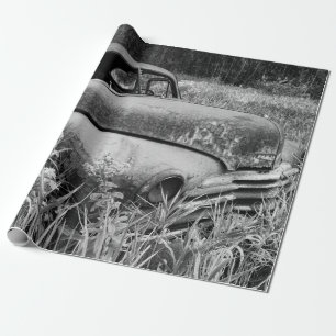 Papier Cadeau Vintage Russe Noir et Blanc Voiture Antique