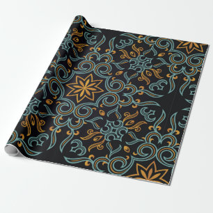 Papier Cadeau Vintage sans couture or et bleu motif avec art ou