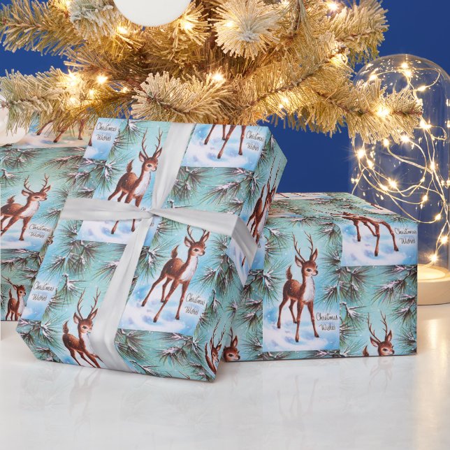 Papier Cadeau Vintage voeux de Noël cerf (Vacances)