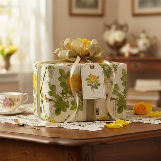 Papier Cadeau vintage yellow roses