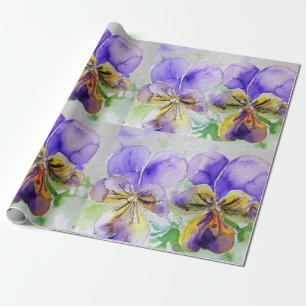 Papier Cadeau Viola violet Fleurs de Pansy Aquarelle