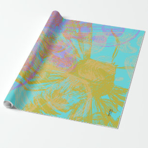 Papier Cadeau Violet Abstrait de papillon d'or Aquamarine