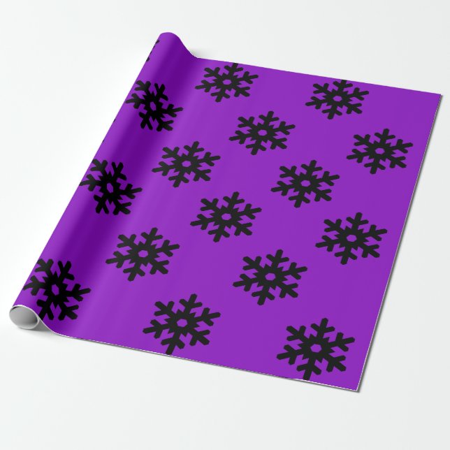 Papier Cadeau Violet avec des flocons de neige noirs (Déroulé)